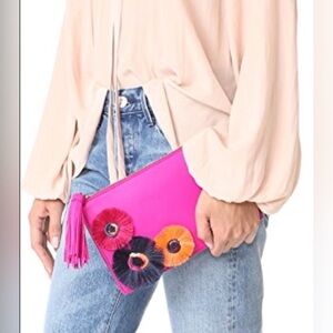 Loeffler Randall Fuchsia LEATHER CASE/Bag Flower Design‎ 9.5" $198.00 *FLAW*